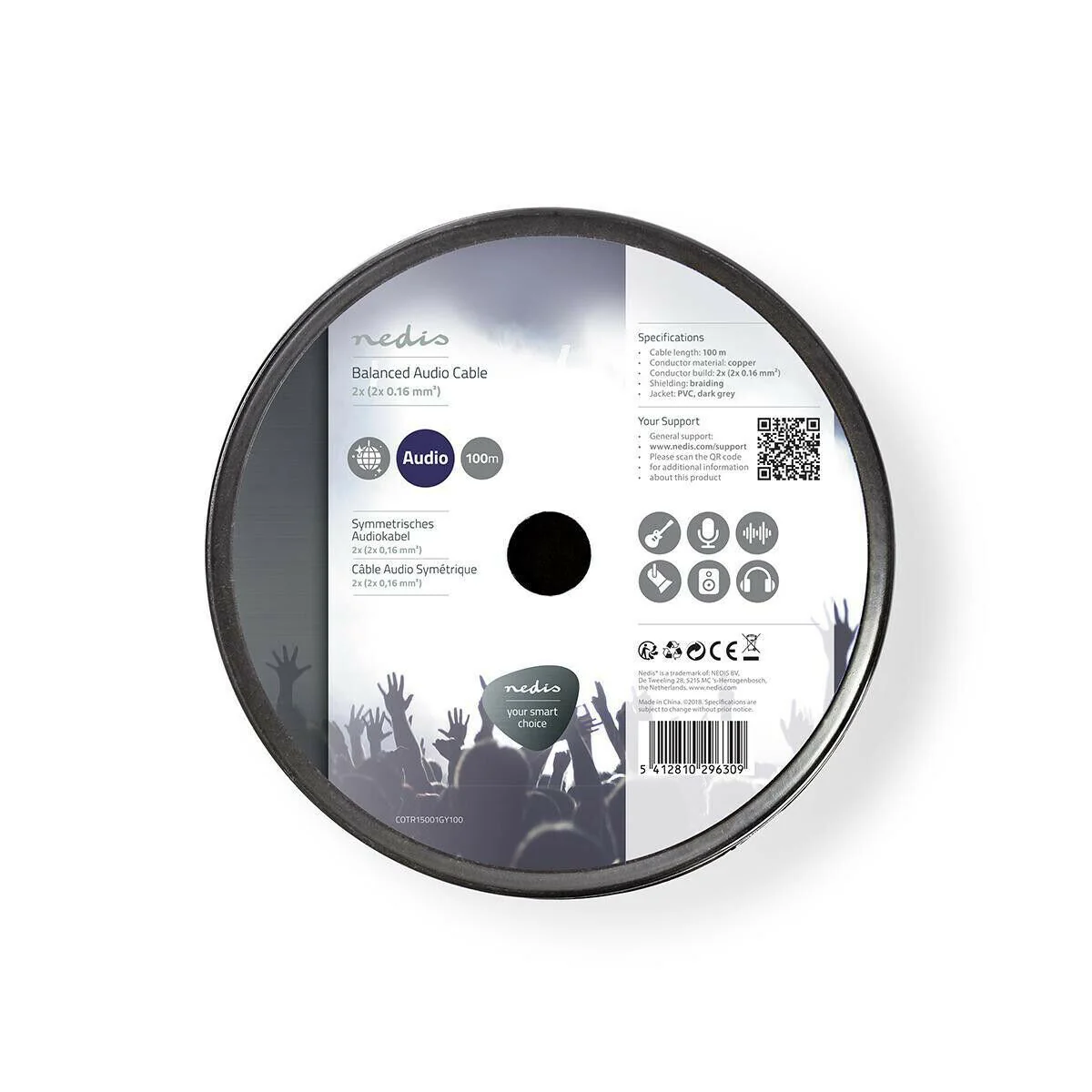 Nedis Audio Cable | 4 x 0.16 mm² | Copper | 100.0 m | Round | PVC | Dark Grey | Reel - Image 2
