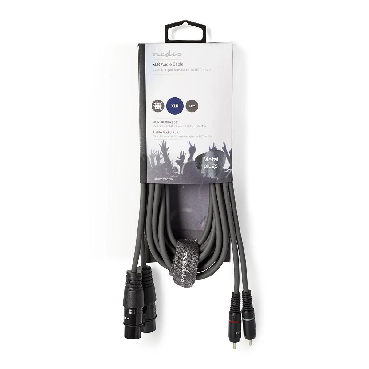 Nedis Balanced Audio Cable | 2x XLR 3-Pin Female | 2x RCA Male | Nickel Plated | 3.00 m | Round | PVC | Dark Grey | Carton Sleeve - Image 3